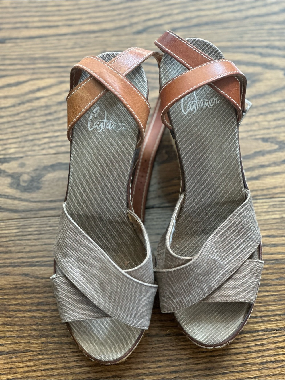 Castaner Two-Tone Tan Canvas Wedge Sandals